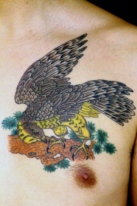 刺青作品　和彫り「鷹」
